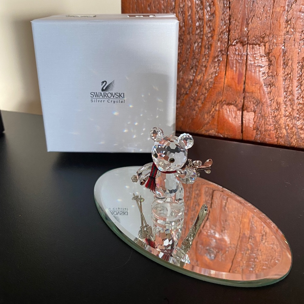 Authentic Swarovski Kris Bear with Skis and Mirror Stand
